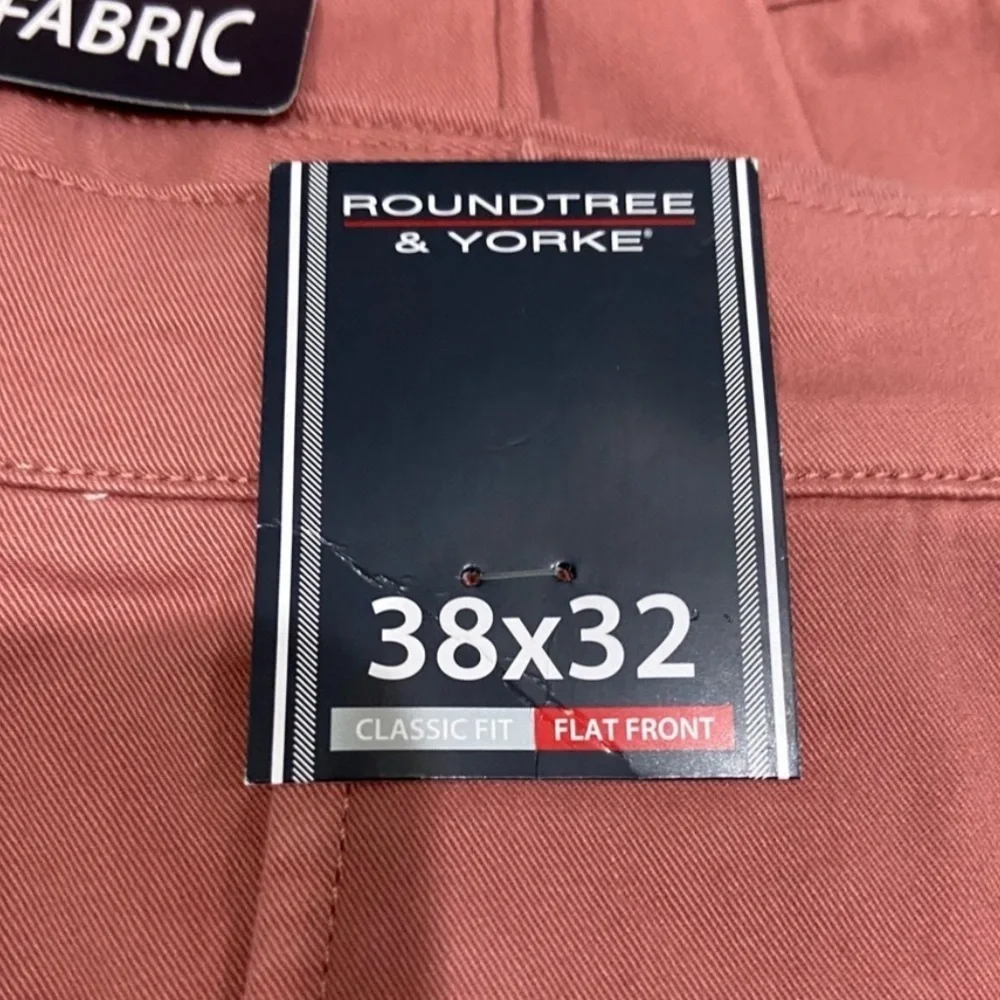 NWT Roundtree & Yorke Classic Fit Flat Front Pants Khaki Salmon Pink 38x32